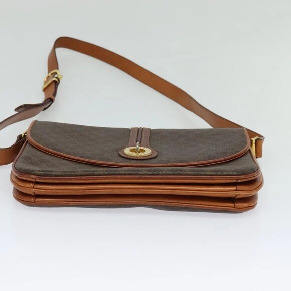 CELINE Macadam Canvas Shoulder Bag PVC Leather Brown Gold - Picture 8 of 16